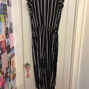 Time and Tru Black and White Striped Jumpsuit